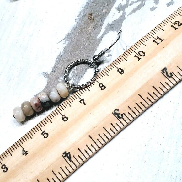 Agate Gemstone Rondelle Beads Textured Silver Ring Handcrafted Earrings - Picture 11 of 11